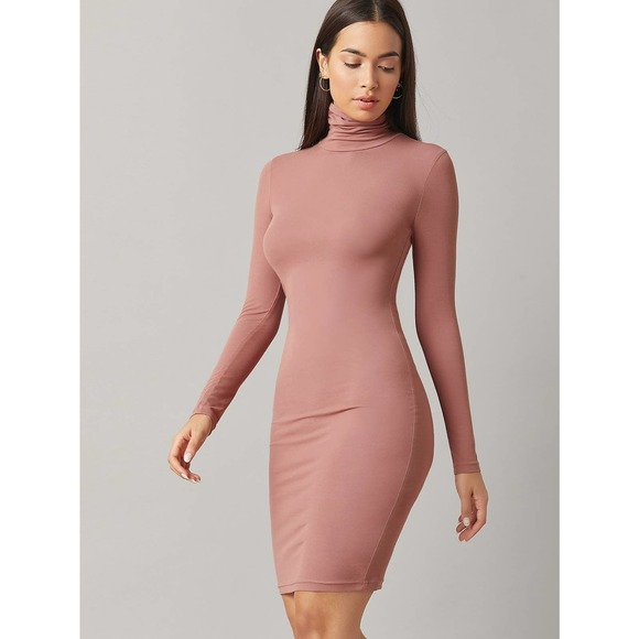 Minimalist turtleneck High Neck Bodycon Dress long sleeve - Picture 4 of 5